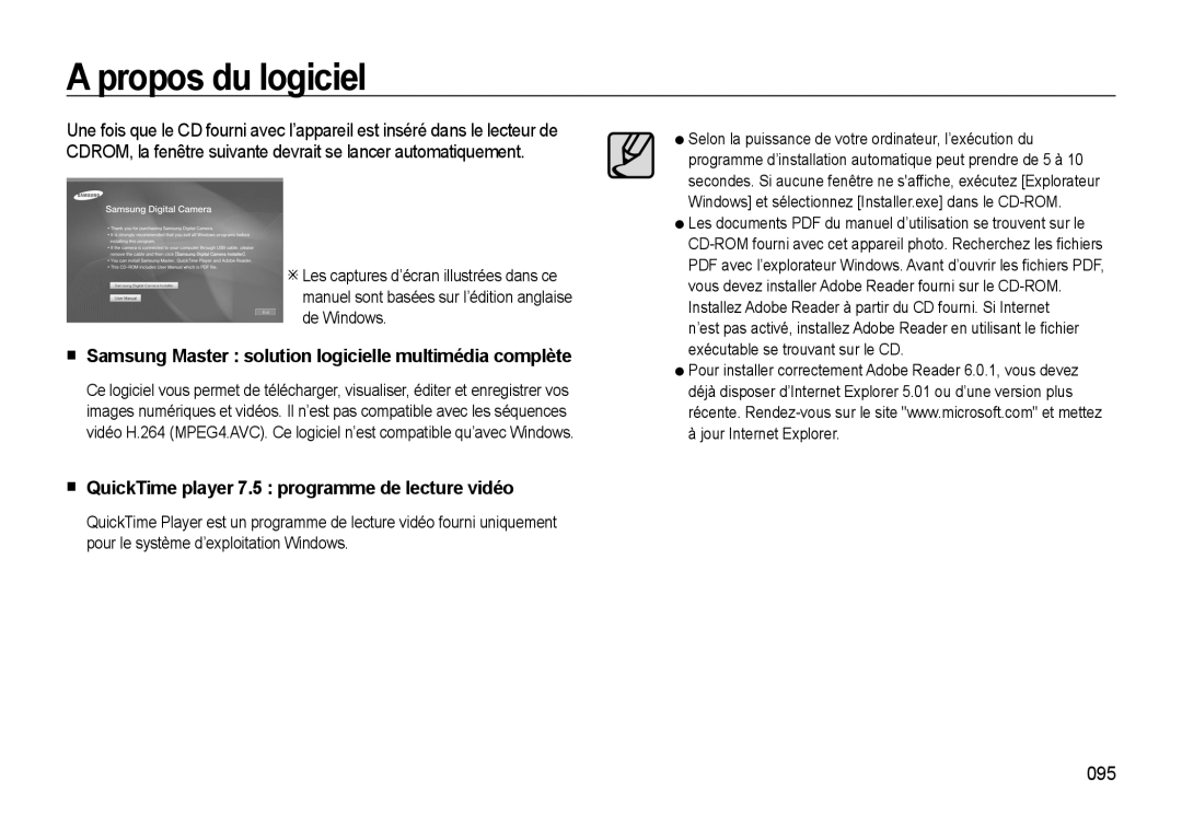 Samsung EC-WB550BBP/FR, EC-WB550ABP/FR Propos du logiciel, Samsung Master solution logicielle multimédia complète, 095 