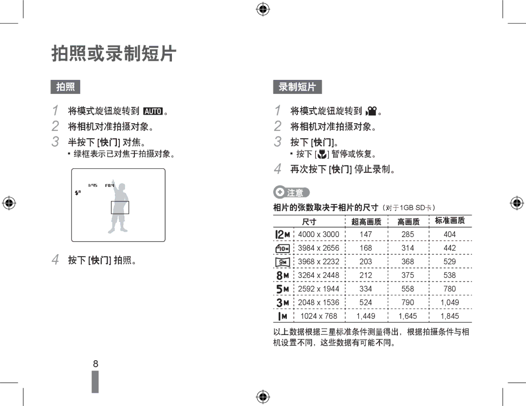 Samsung EC-WB550BBP/IT, EC-WB550ABP/IT, EC-WB550ABP/E3, EC-WB550BBP/E3 manual 拍照或录制短片 