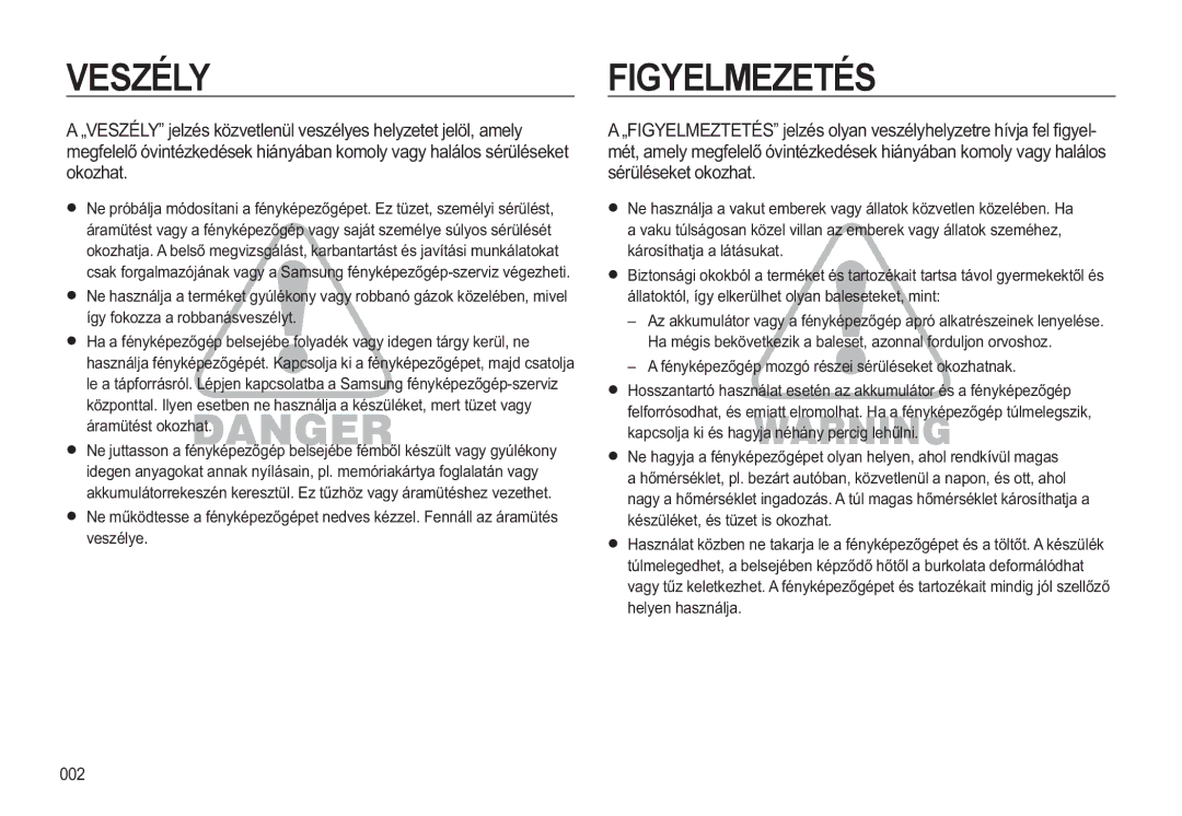 Samsung EC-WB550BBP/E3, EC-WB550BBP/IT, EC-WB550ABP/IT, EC-WB550ABP/E3 Veszélyfigyelmezetés, Rnrkdw, VpUOpVHNHWRNRKDW 