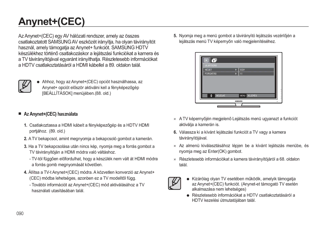 Samsung EC-WB550BBP/E3, EC-WB550BBP/IT, EC-WB550ABP/IT $Q\Qhw&&, „ Az Anynet+CEC használata, RPMDPHJDQWHU2.JRPERW 