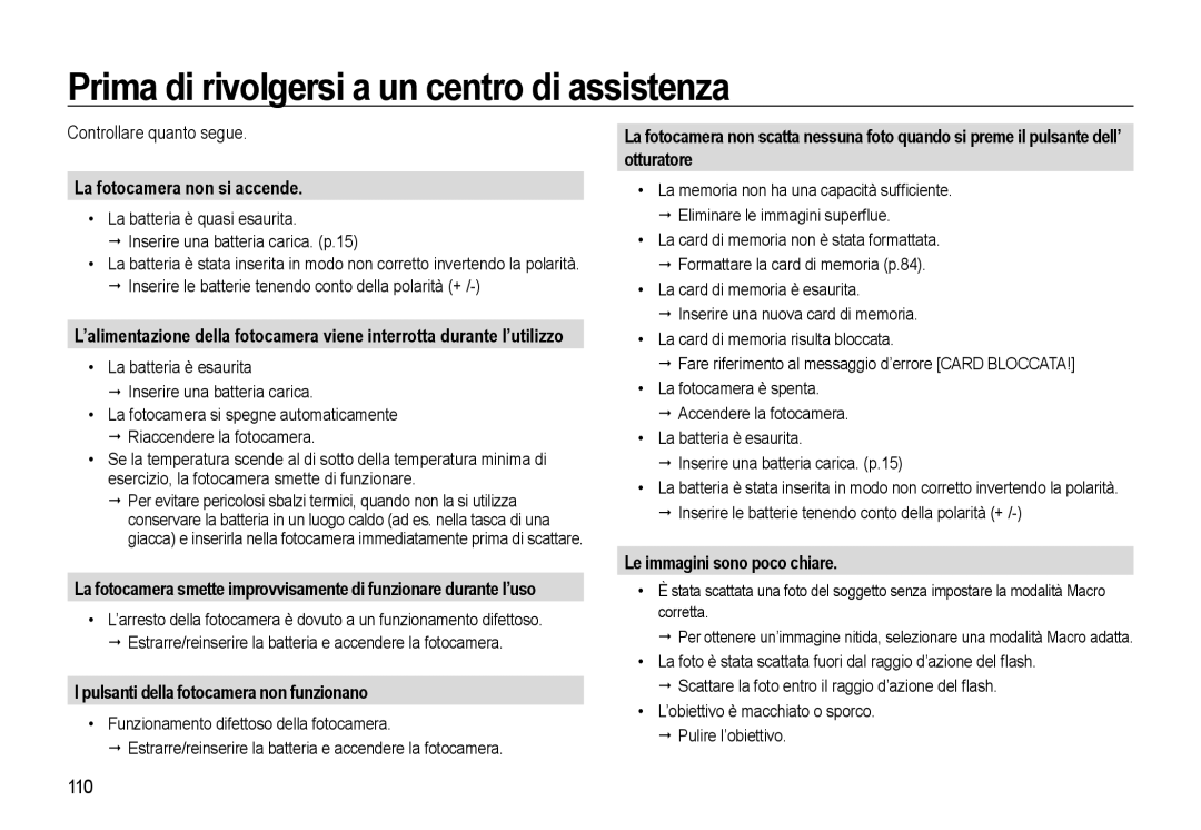 Samsung EC-WB550BBP/IT manual Prima di rivolgersi a un centro di assistenza, La fotocamera non si accende, Otturatore 