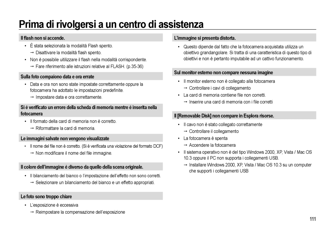 Samsung EC-WB550BBP/E1, EC-WB550BBP/IT manual Il ﬂash non si accende, Sulla foto compaiono data e ora errate, Fotocamera 