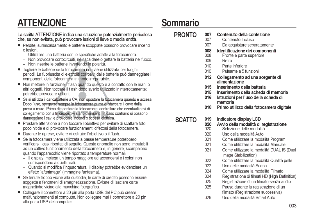 Samsung EC-WB550BBP/E1, EC-WB550BBP/IT, EC-WB550ABP/IT manual Sommario 