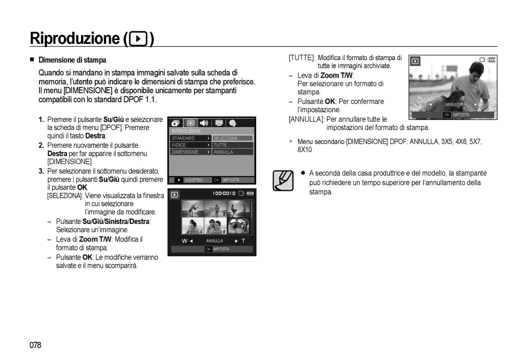 Samsung EC-WB550BBP/E1, EC-WB550BBP/IT, EC-WB550ABP/IT manual Dimensione di stampa, 078 