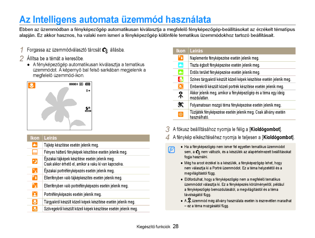 Samsung EC-WB600ZBPBE2 manual Az Intelligens automata üzemmód használata, Forgassa az üzemmódválasztó tárcsát S állásba 