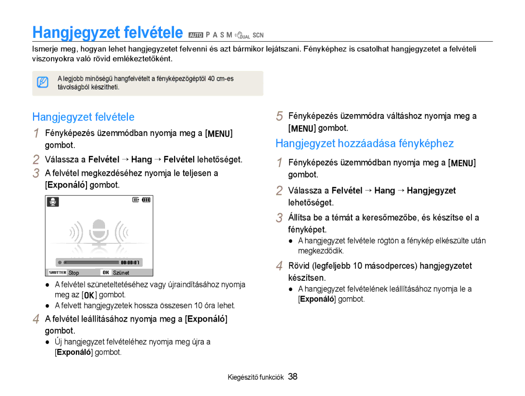 Samsung EC-WB600ZBPNE3, EC-WB600ZBPAIT manual Hangjegyzet felvétele a p a h n d s, Hangjegyzet hozzáadása fényképhez 