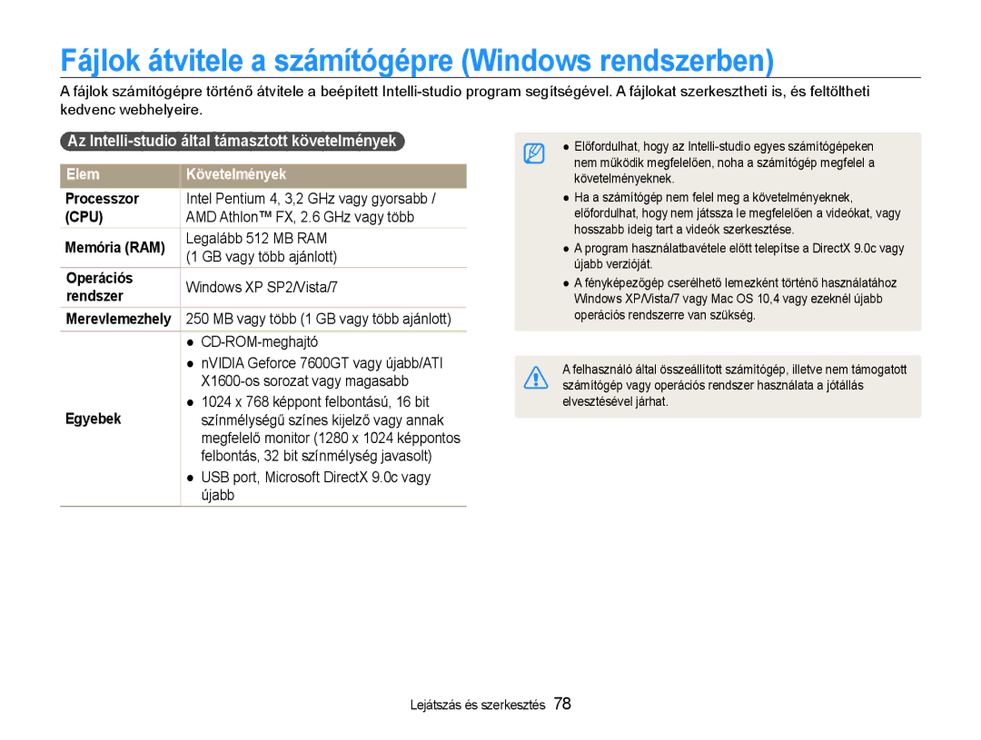 Samsung EC-WB600ZBPNIT, EC-WB600ZBPAIT manual Fájlok átvitele a számítógépre Windows rendszerben, Elem Követelmények 