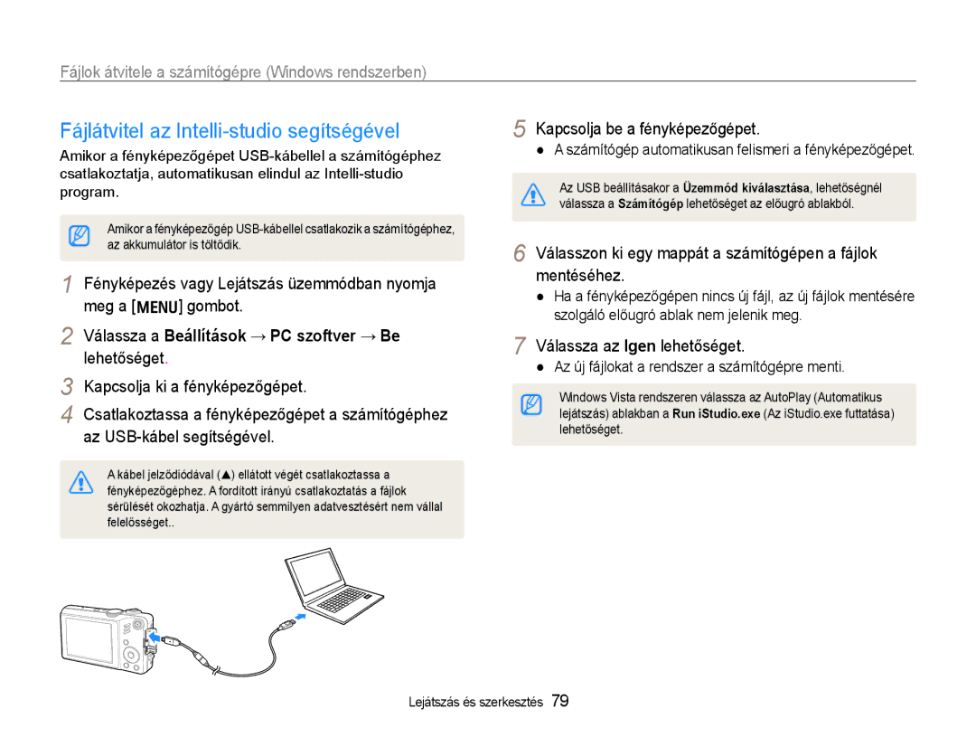 Samsung EC-WB600ZBPBE3 Fájlátvitel az Intelli-studio segítségével, Fájlok átvitele a számítógépre Windows rendszerben 