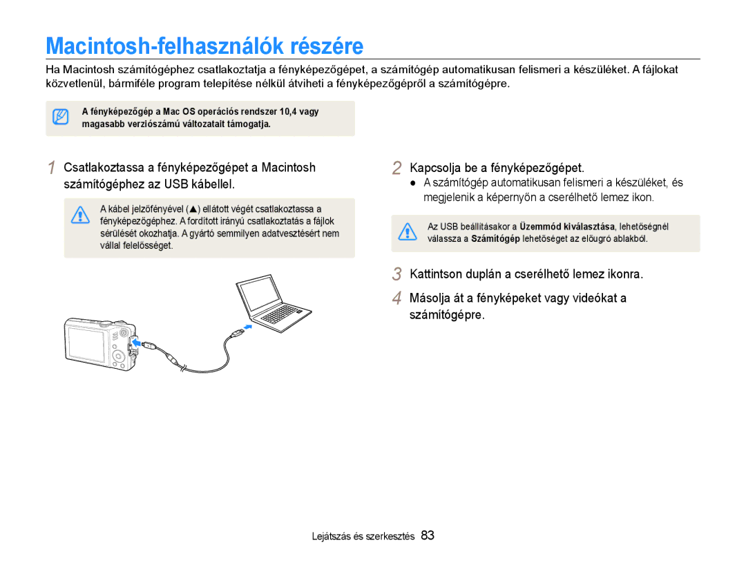 Samsung EC-WB600ZBPAIT, EC-WB600ZBPNIT, EC-WB600ZBPBE3, EC-WB600ZBPNE3, EC-WB600ZBPAE3 manual Macintosh-felhasználók részére 