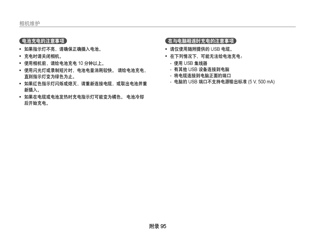 Samsung EC-WB600ZBPAIT, EC-WB600ZBPNIT, EC-WB600ZBPBE3, EC-WB600ZBPNE3, EC-WB600ZBPAE3, EC-WB600ZBPBE2 manual 500 mA 