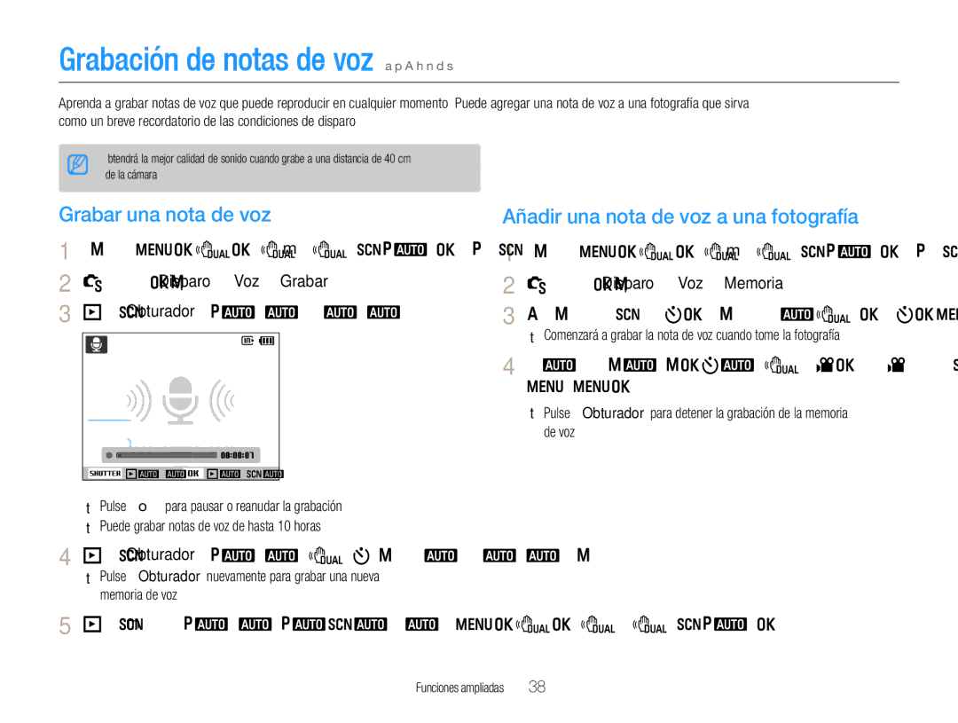 Samsung EC-WB600ZBPAE1, EC-WB600ZBPBE1, EC-WB600ZBPNE1 manual Grabación de notas de voz a p a h n d s, Grabar una nota de voz 