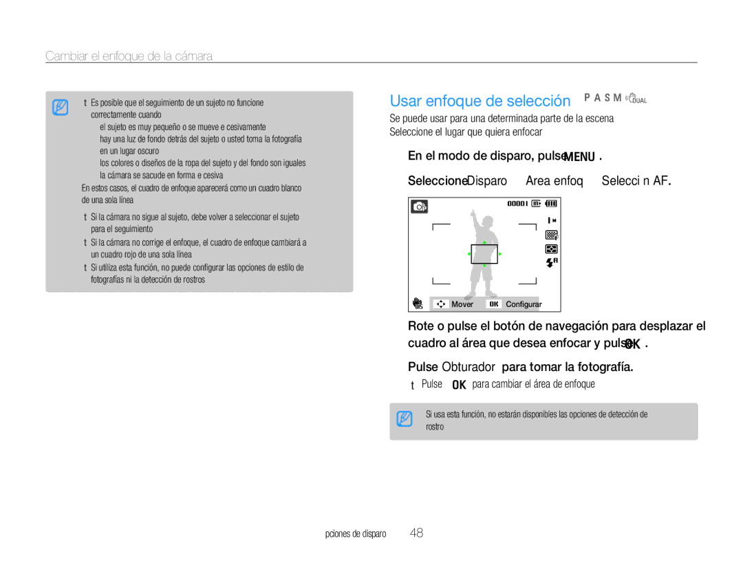 Samsung EC-WB600ZBPNE1, EC-WB600ZBPBE1, EC-WB600ZBPBE3, EC-WB600ZBPAE1 manual Usar enfoque de selección 