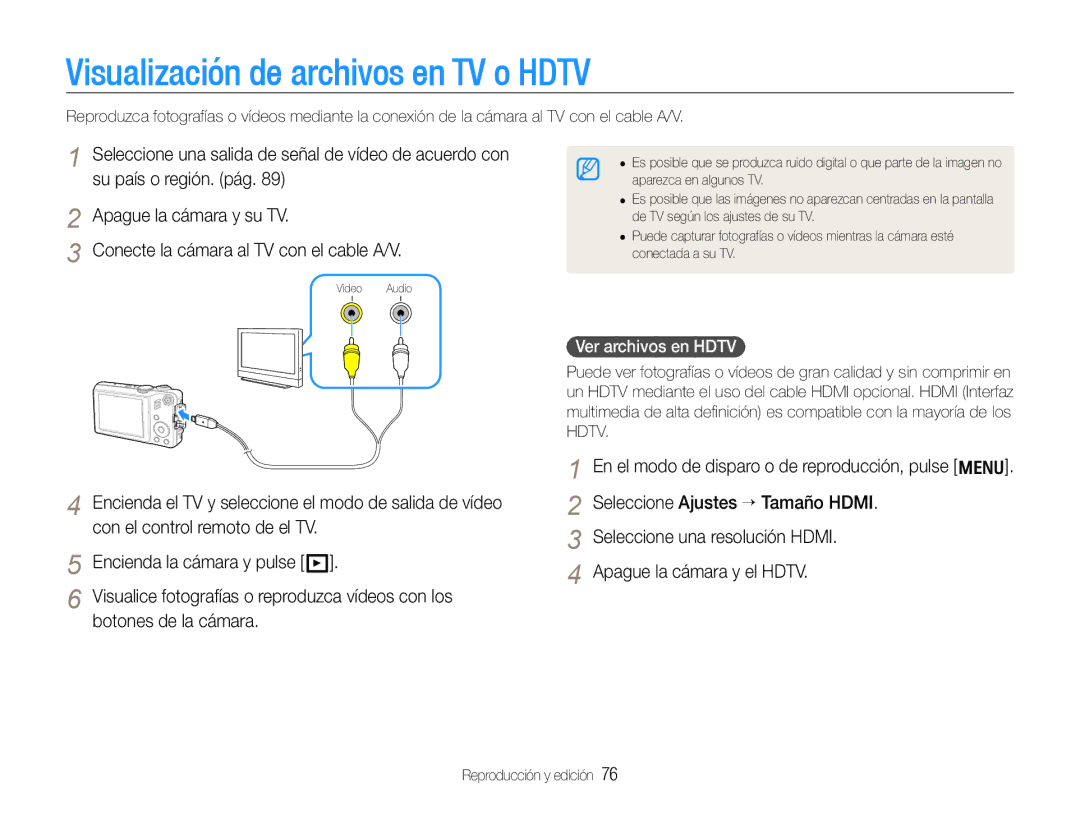 Samsung EC-WB600ZBPNE1, EC-WB600ZBPBE1, EC-WB600ZBPBE3 manual Visualización de archivos en TV o Hdtv, Ver archivos en Hdtv 