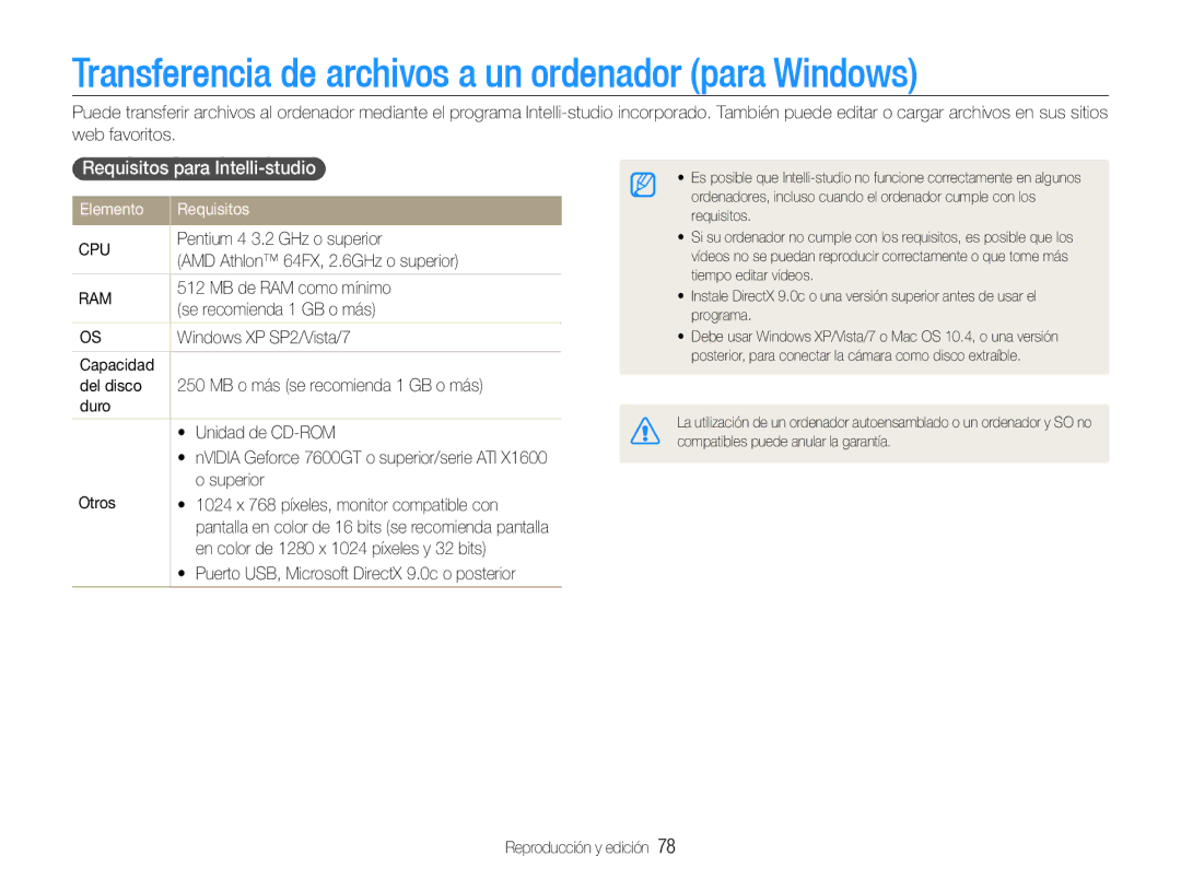 Samsung EC-WB600ZBPAE1 manual Transferencia de archivos a un ordenador para Windows, Requisitos para Intelli-studio 