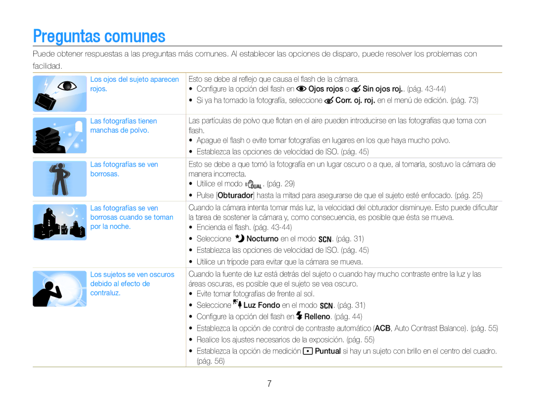 Samsung EC-WB600ZBPBE1, EC-WB600ZBPNE1, EC-WB600ZBPBE3, EC-WB600ZBPAE1 manual Preguntas comunes 