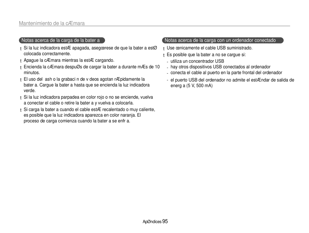 Samsung EC-WB600ZBPBE1 manual Notas acerca de la carga de la batería, Notas acerca de la carga con un ordenador conectado 