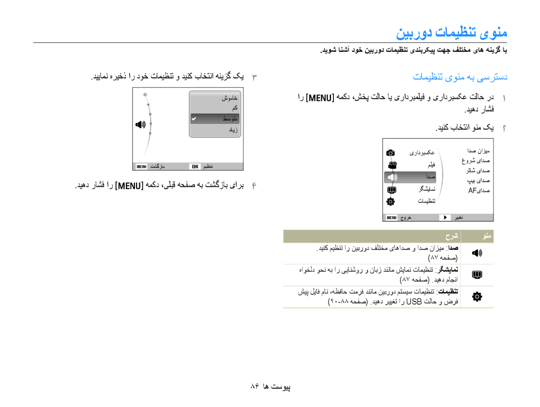 Samsung EC-WB600ZBPBIL manual ﻦﻴﺑﺭﻭﺩ ﺕﺎﻤﻴﻈﻨﺗ یﻮﻨﻣ, ﺕﺎﻤﻴﻈﻨﺗ یﻮﻨﻣ ﻪﺑ ﯽﺳﺮﺘﺳﺩ, ﺪﻴﻫﺩ ﺭﺎﺸﻓ ﺍﺭ m ﻪﻤﮐﺩ ،ﯽﻠﺒﻗ ﻪﺤﻔﺻ ﻪﺑ ﺖﺸﮔﺯﺎﺑ یﺍﺮﺑ 