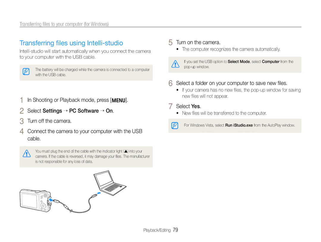 Samsung EC-WB600ZBPBIT manual Transferring ﬁles using Intelli-studio, Transferring ﬁles to your computer for Windows 