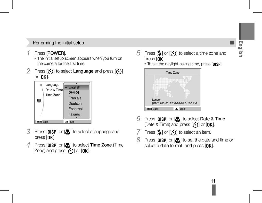 Samsung EC-WB600ZBPAE1 manual Press t to select Language and press t, Or o, Press D or M to select a language, Press o 