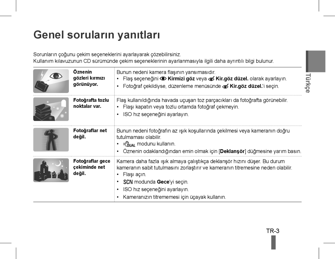 Samsung EC-WB600ZBPBIL, EC-WB600ZBPBE1, EC-WB610ZBDBE1, EC-WB600ZBPBGB, EC-WB610ZBDNE1 manual Genel soruların yanıtları, TR-3 