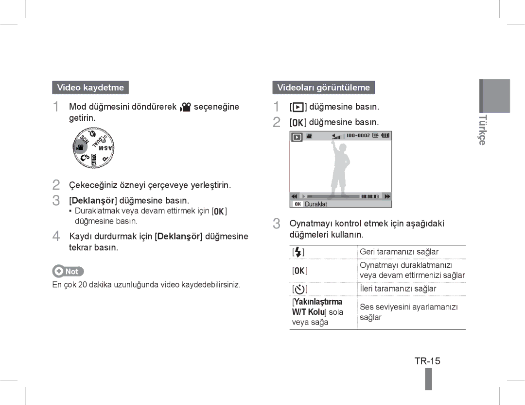 Samsung EC-WB600ZBPNRU, EC-WB600ZBPBE1, EC-WB610ZBDBE1, EC-WB600ZBPBGB manual TR-15, Video kaydetme, Videoları görüntüleme 