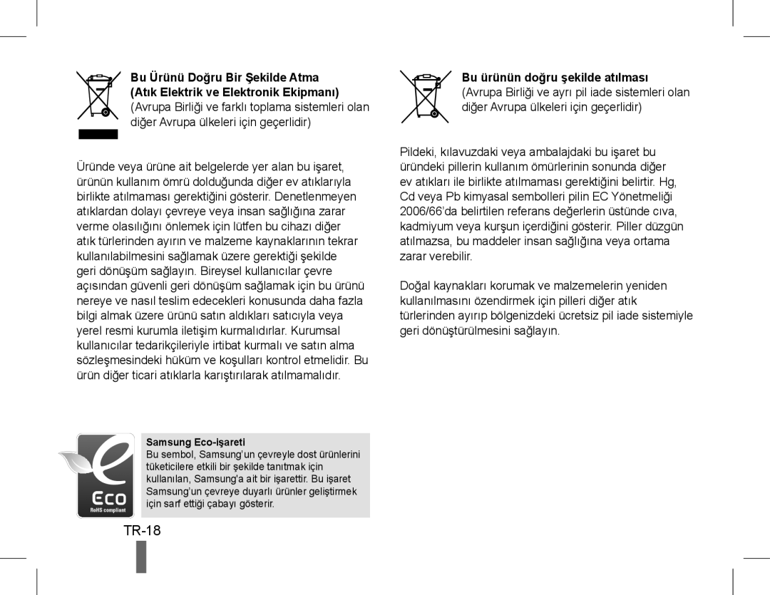 Samsung EC-WB600ZBPBE1, EC-WB610ZBDBE1, EC-WB600ZBPBGB, EC-WB610ZBDNE1, EC-WB600ZBPNE1 manual TR-18, Samsung Eco-işareti 