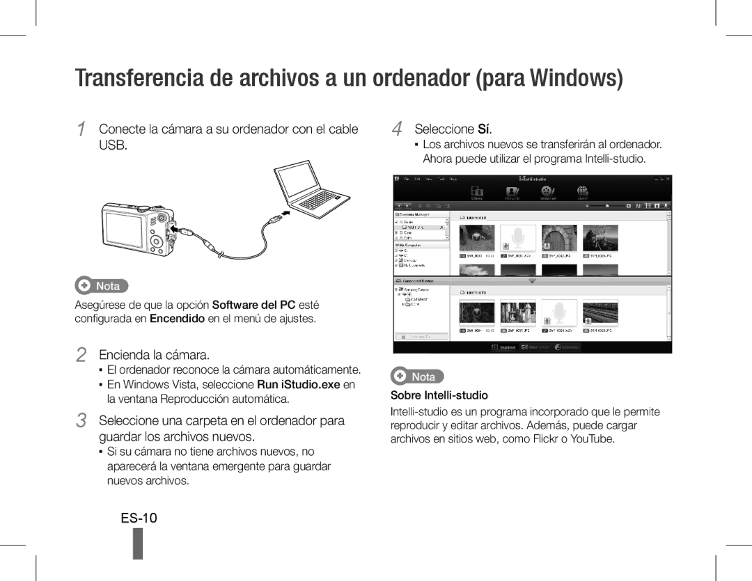 Samsung EC-WB600ZBPNE1 Transferencia de archivos a un ordenador para Windows, ES-10, Encienda la cámara, Seleccione Sí 