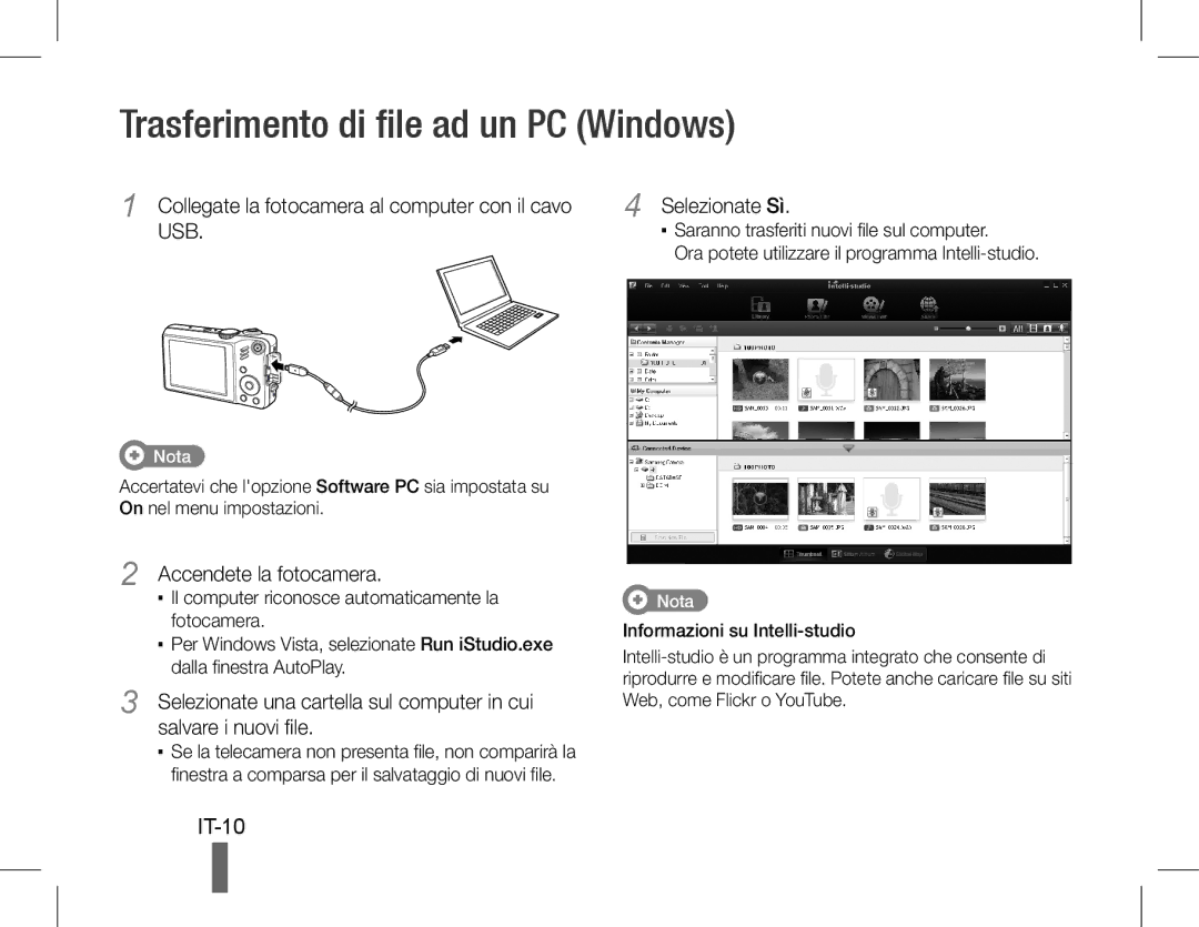 Samsung EC-WB600ZBPNDZ Trasferimento di file ad un PC Windows, IT-10, Collegate la fotocamera al computer con il cavo USB 