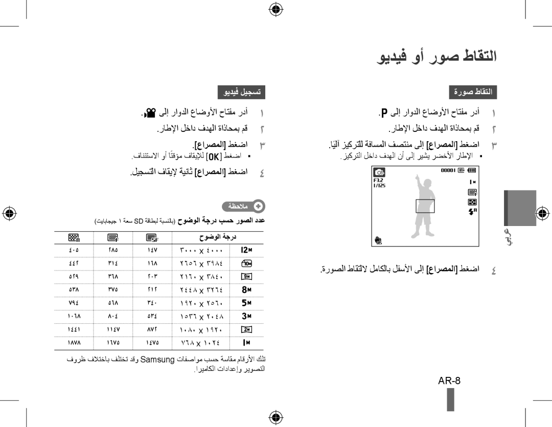 Samsung EC-WB600ZDPNME, EC-WB600ZBPBE1, EC-WB610ZBDBE1, EC-WB600ZBPBGB ويديف وأ روص طاقتلا, AR-8, ويديف ليجست, ةروص طاقتلا 