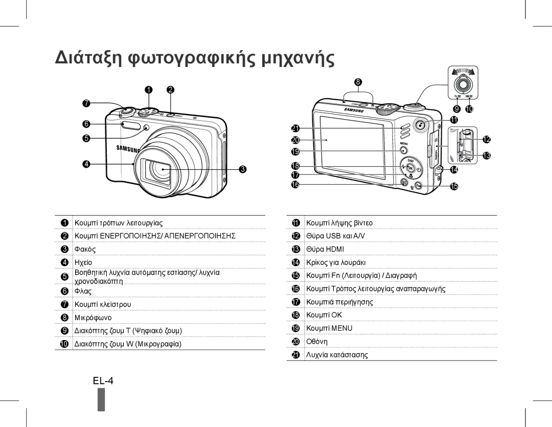 Samsung EC-WB610ZBDBE2, EC-WB600ZBPBE1, EC-WB610ZBDBE1, EC-WB600ZBPBGB, EC-WB610ZBDNE1 Διάταξη φωτογραφικής μηχανής, EL-4 