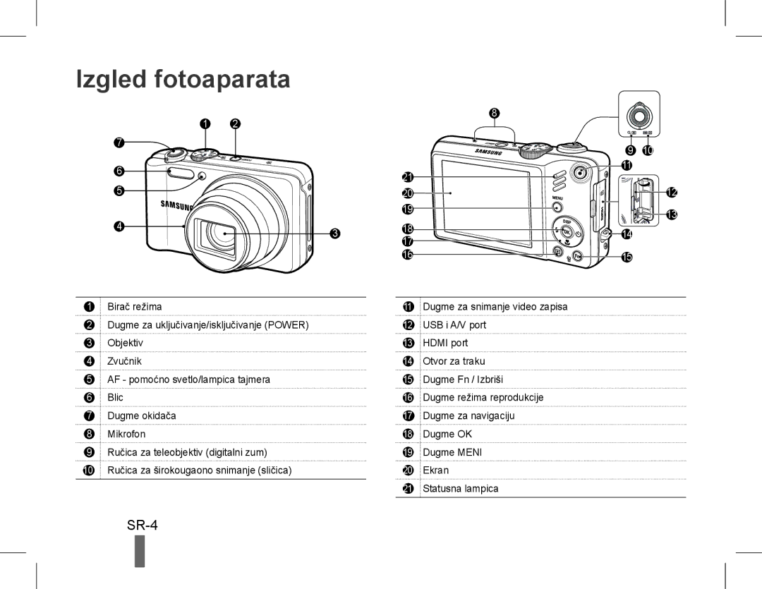 Samsung EC-WB600ZBPAIT, EC-WB600ZBPBE1, EC-WB610ZBDBE1, EC-WB600ZBPBGB, EC-WB610ZBDNE1 manual Izgled fotoaparata, SR-4 