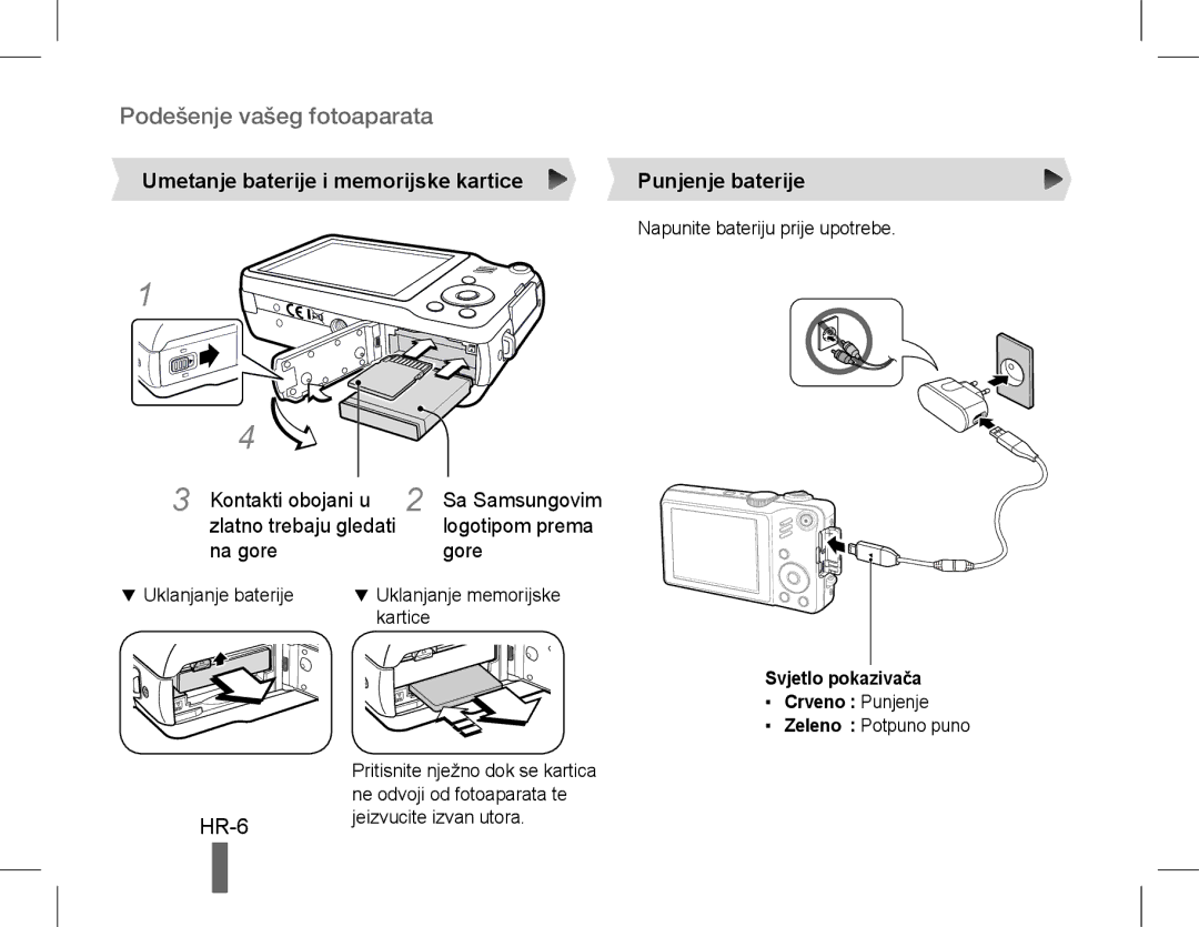 Samsung EC-WB600ZBPNE3, EC-WB600ZBPBE1 HR-6, Umetanje baterije i memorijske kartice, Zlatno trebaju gledati, Na gore Gore 