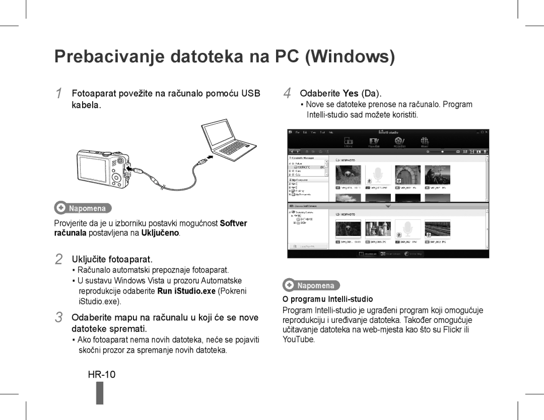 Samsung EC-WB610ZBDBE2 manual Prebacivanje datoteka na PC Windows, HR-10, Kabela, Datoteke spremati, Odaberite Yes Da 