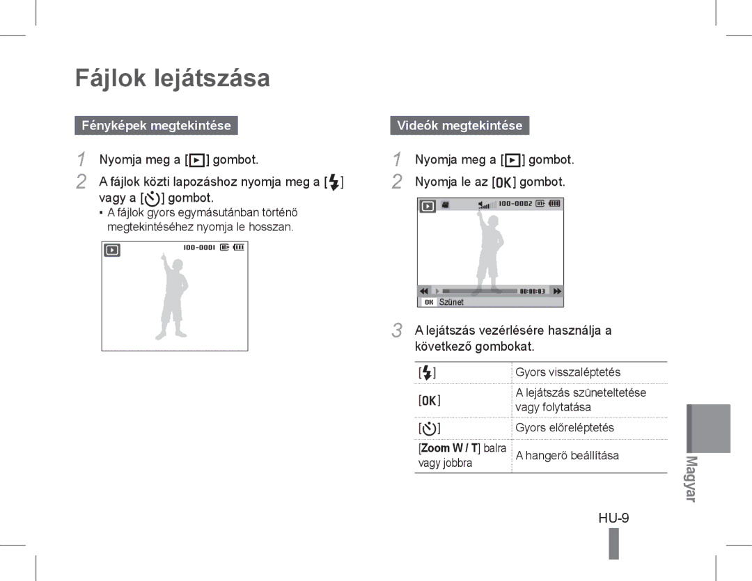 Samsung EC-WB600ZBPNIT, EC-WB600ZBPBE1, EC-WB610ZBDBE1 Fájlok lejátszása, HU-9, Fényképek megtekintése, Videók megtekintése 