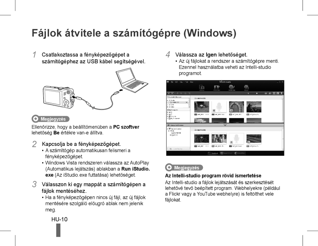 Samsung EC-WB600ZBPBIT, EC-WB600ZBPBE1, EC-WB610ZBDBE1, EC-WB600ZBPBGB manual Fájlok átvitele a számítógépre Windows, HU-10 