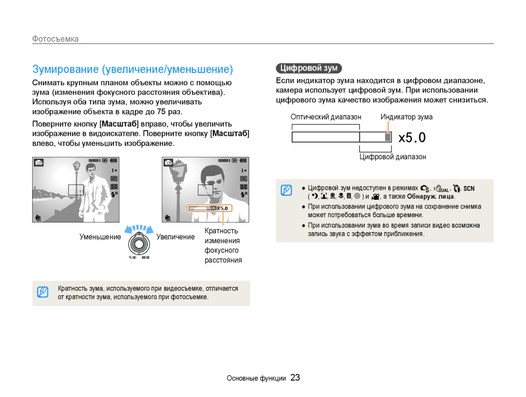 Samsung EC-WB600ZBPBE2, EC-WB600ZBPBRU manual Зумирование увеличение/уменьшение, Фотосъемка, Цифровой зум, Цифровой диапазон 