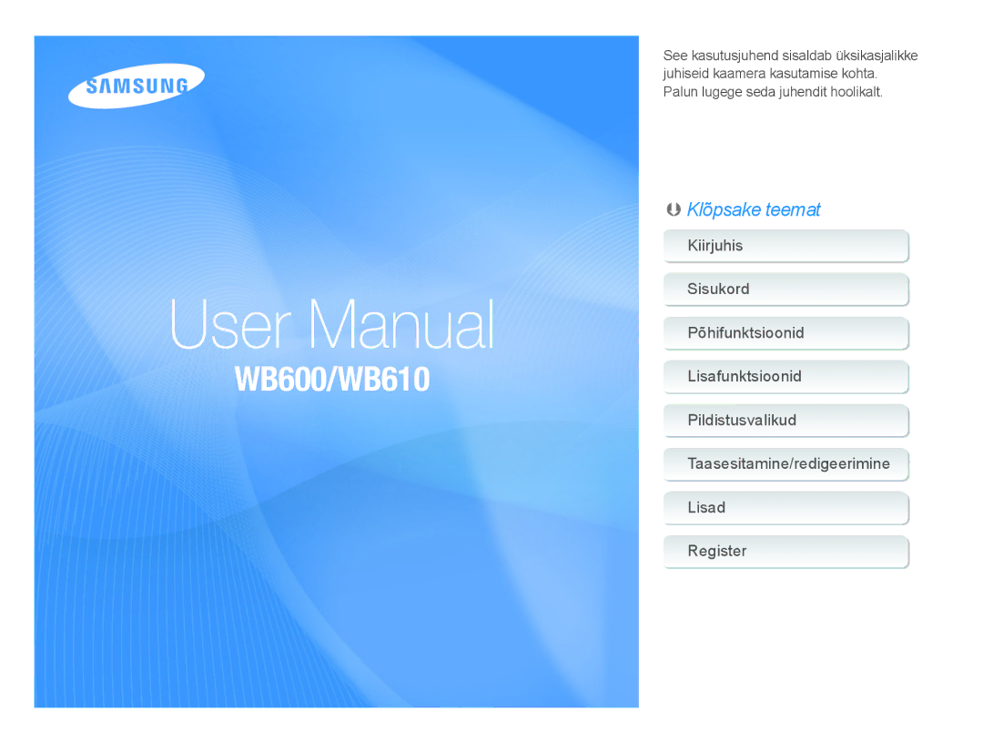 Samsung EC-WB600ZBPBRU, EC-WB600ZBPBE2 manual WB600/WB610 