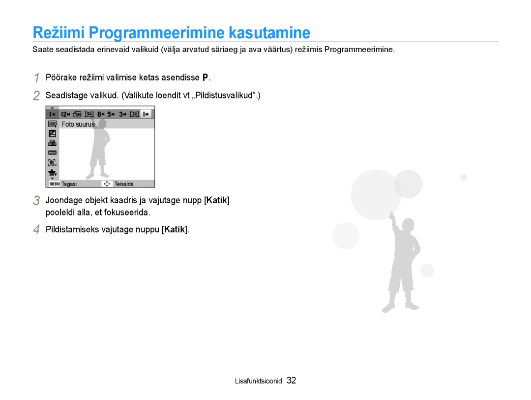 Samsung EC-WB600ZBPBRU, EC-WB600ZBPBE2 manual Režiimi Programmeerimine kasutamine 