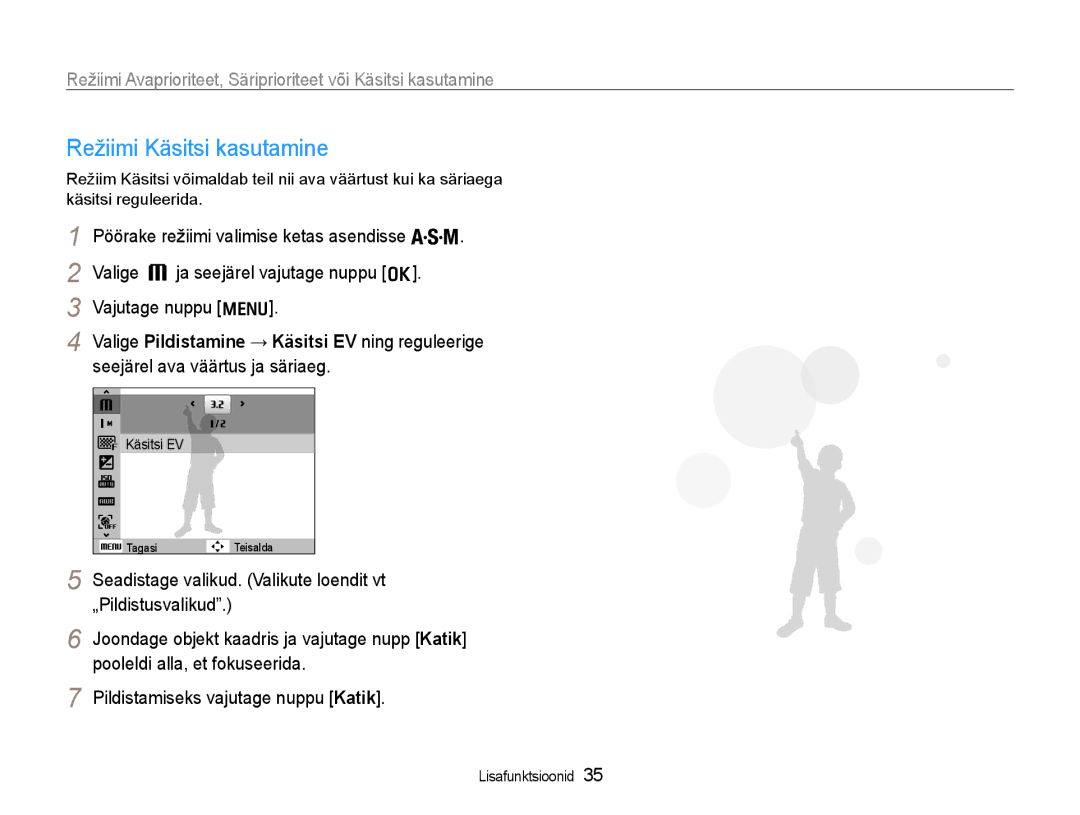 Samsung EC-WB600ZBPBE2, EC-WB600ZBPBRU manual Režiimi Käsitsi kasutamine 