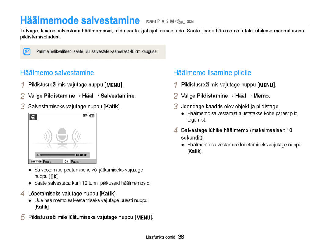 Samsung EC-WB600ZBPBRU manual Häälmemode salvestamine a p a h n d s, Häälmemo salvestamine, Häälmemo lisamine pildile 