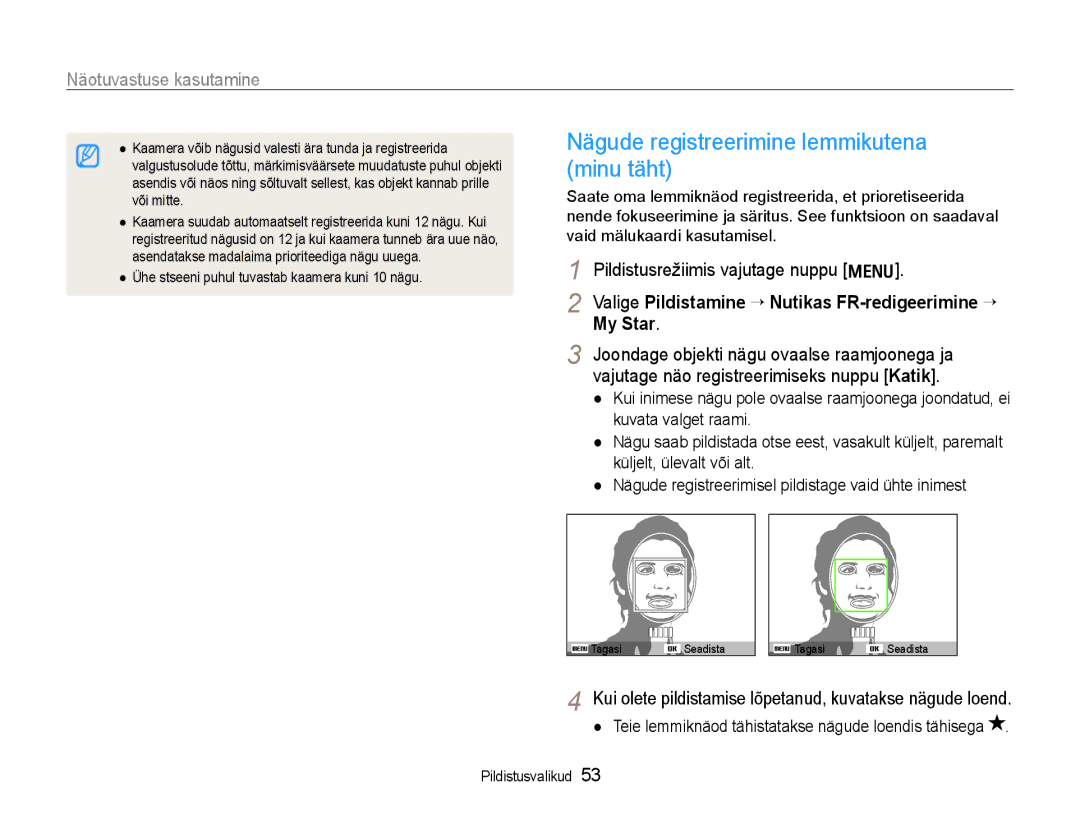 Samsung EC-WB600ZBPBE2, EC-WB600ZBPBRU manual Nägude registreerimine lemmikutena minu täht 