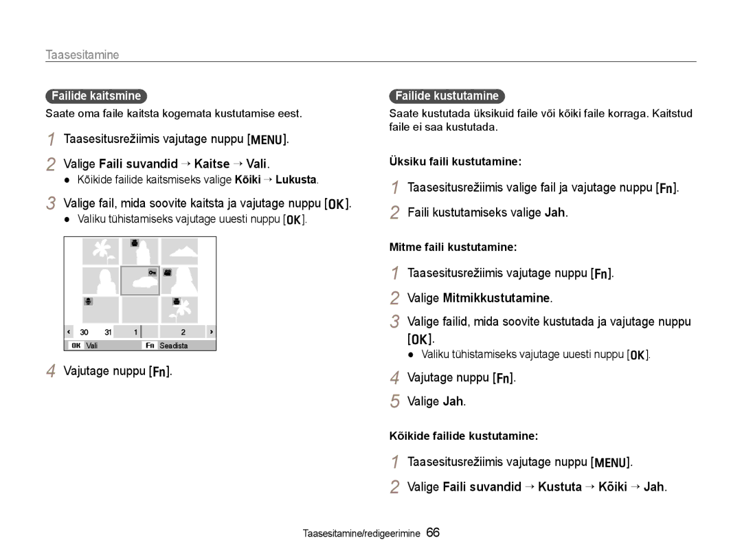 Samsung EC-WB600ZBPBRU, EC-WB600ZBPBE2 manual Valige Mitmikkustutamine, Valige Faili suvandid ¢ Kustuta ¢ Kõiki ¢ Jah 