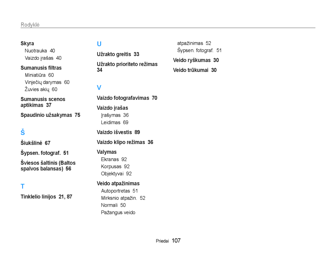 Samsung EC-WB600ZBPBE2 manual Nuotrauka Vaizdo įrašas, Miniatiūra Vinječių darymas 60 Žuvies akių, Įrašymas 36 Leidimas 