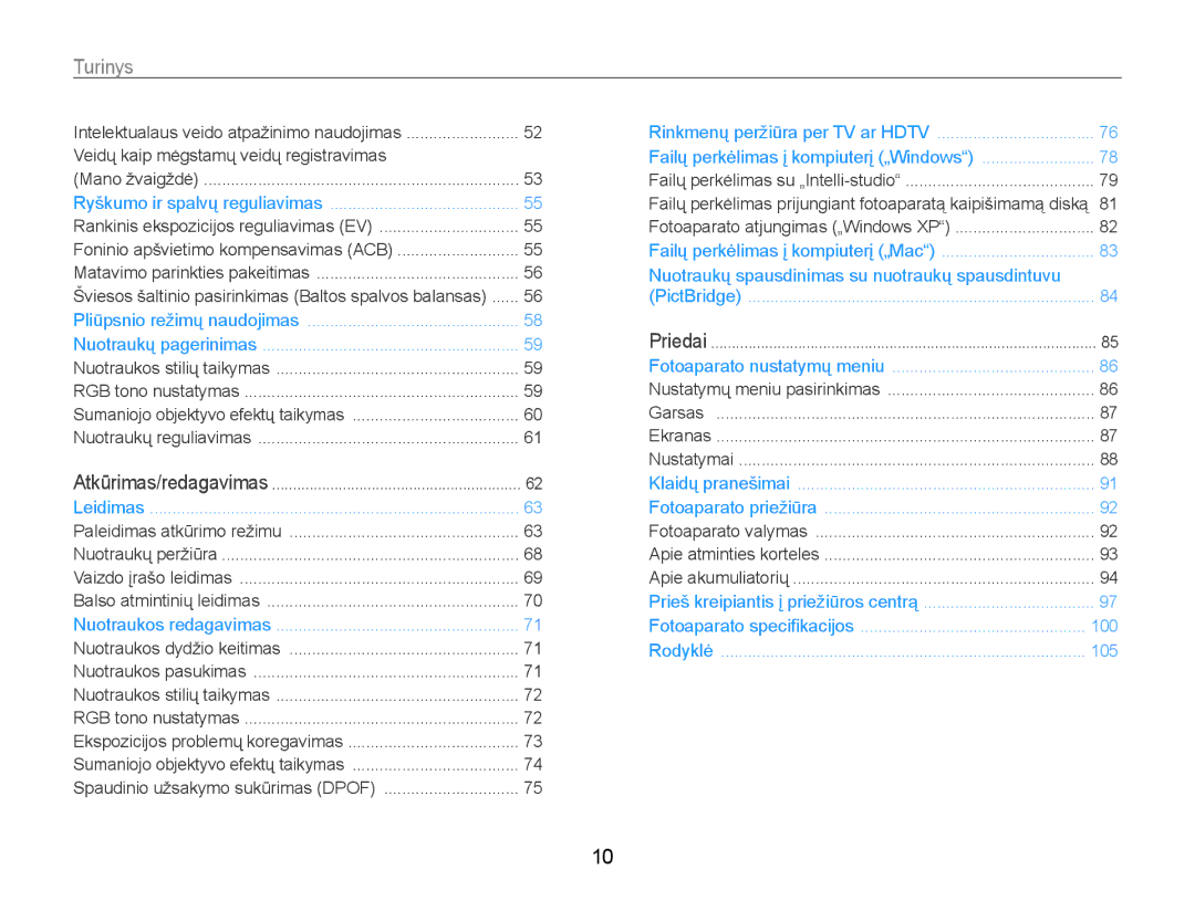 Samsung EC-WB600ZBPBRU, EC-WB600ZBPBE2 manual Turinys, Veidų kaip mėgstamų veidų registravimas 