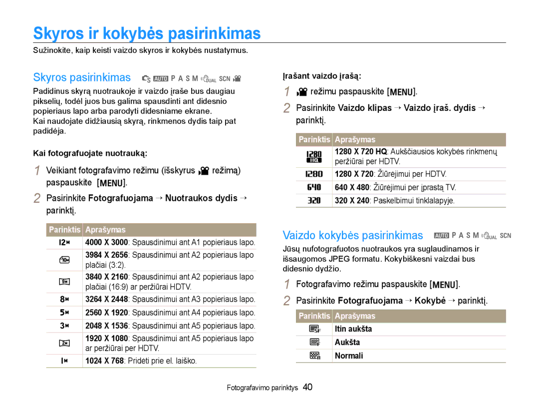 Samsung EC-WB600ZBPBRU, EC-WB600ZBPBE2 manual Skyros ir kokybės pasirinkimas, Skyros pasirinkimas S a p a h n d s 