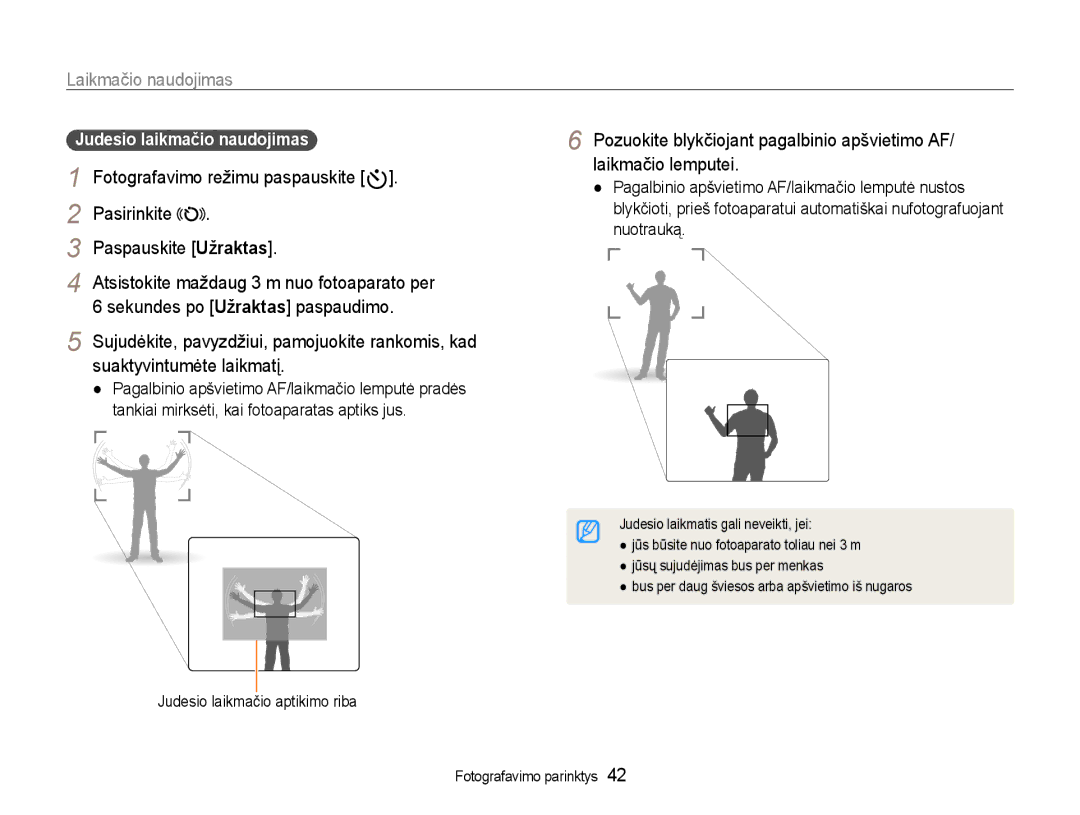 Samsung EC-WB600ZBPBRU manual Laikmačio naudojimas, Pasirinkite Paspauskite Užraktas, Judesio laikmačio naudojimas 