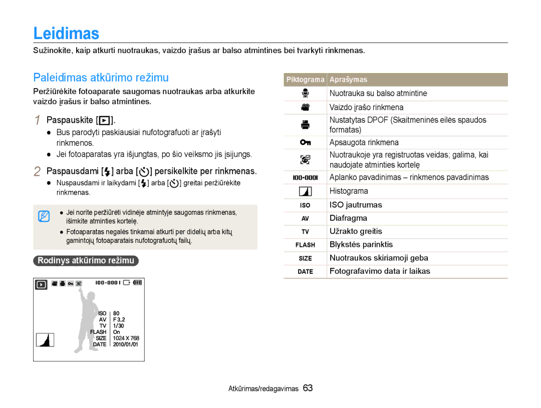 Samsung EC-WB600ZBPBE2, EC-WB600ZBPBRU manual Leidimas, Paleidimas atkūrimo režimu, Paspauskite P, Rodinys atkūrimo režimu 