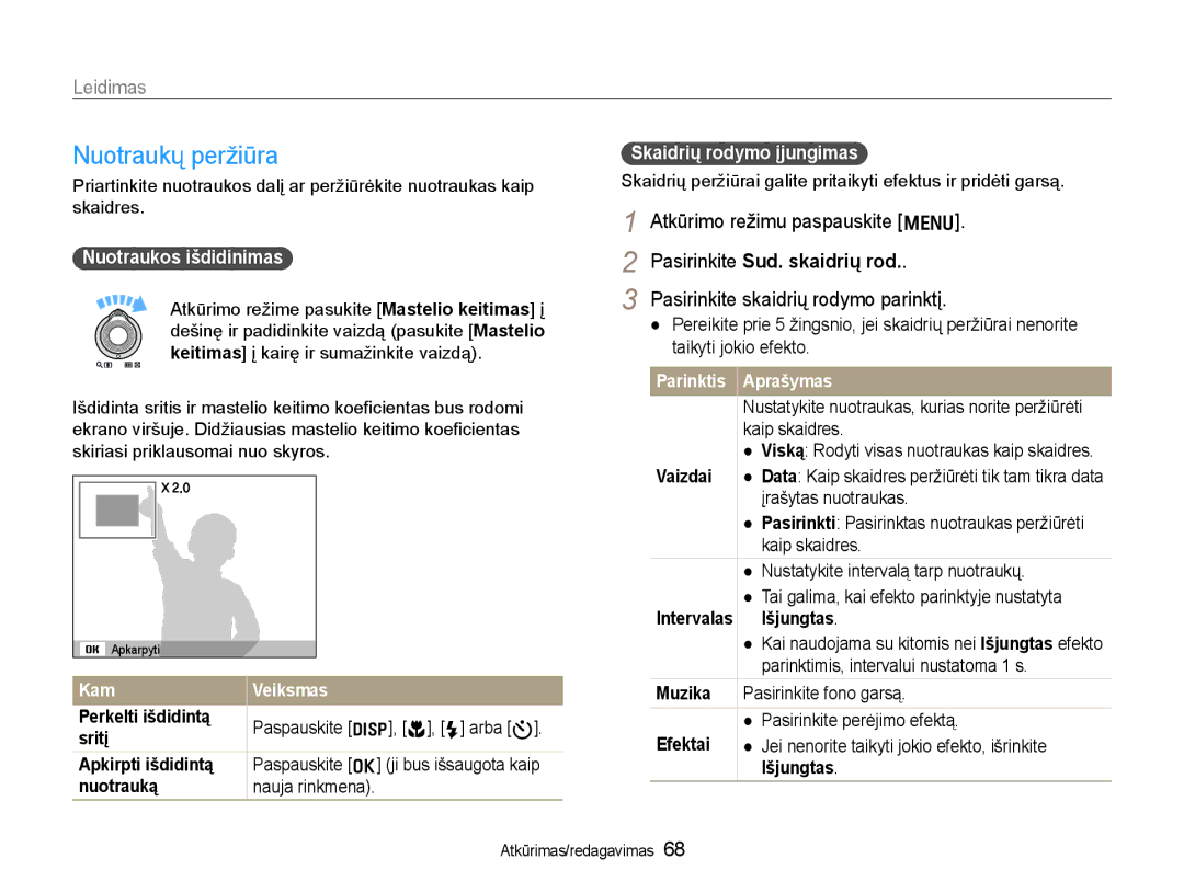 Samsung EC-WB600ZBPBRU manual Nuotraukų peržiūra, Pasirinkite Sud. skaidrių rod, Pasirinkite skaidrių rodymo parinktį 