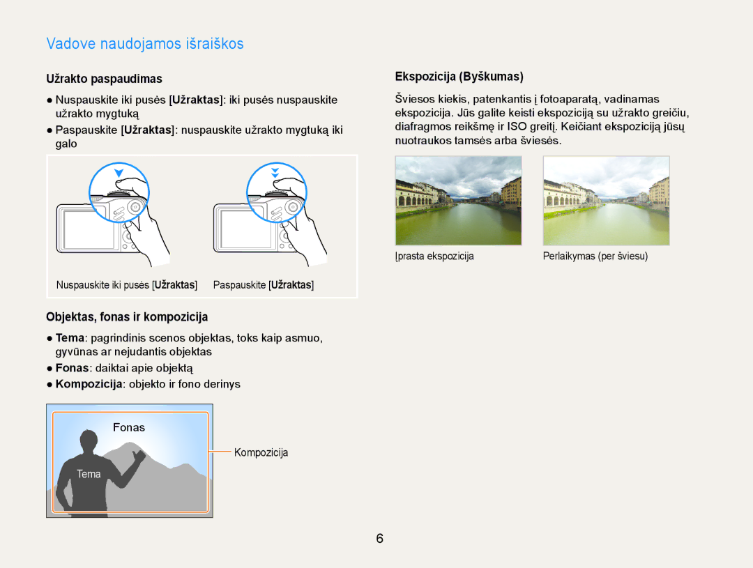 Samsung EC-WB600ZBPBRU, EC-WB600ZBPBE2 manual Vadove naudojamos išraiškos, Įprasta ekspozicija 