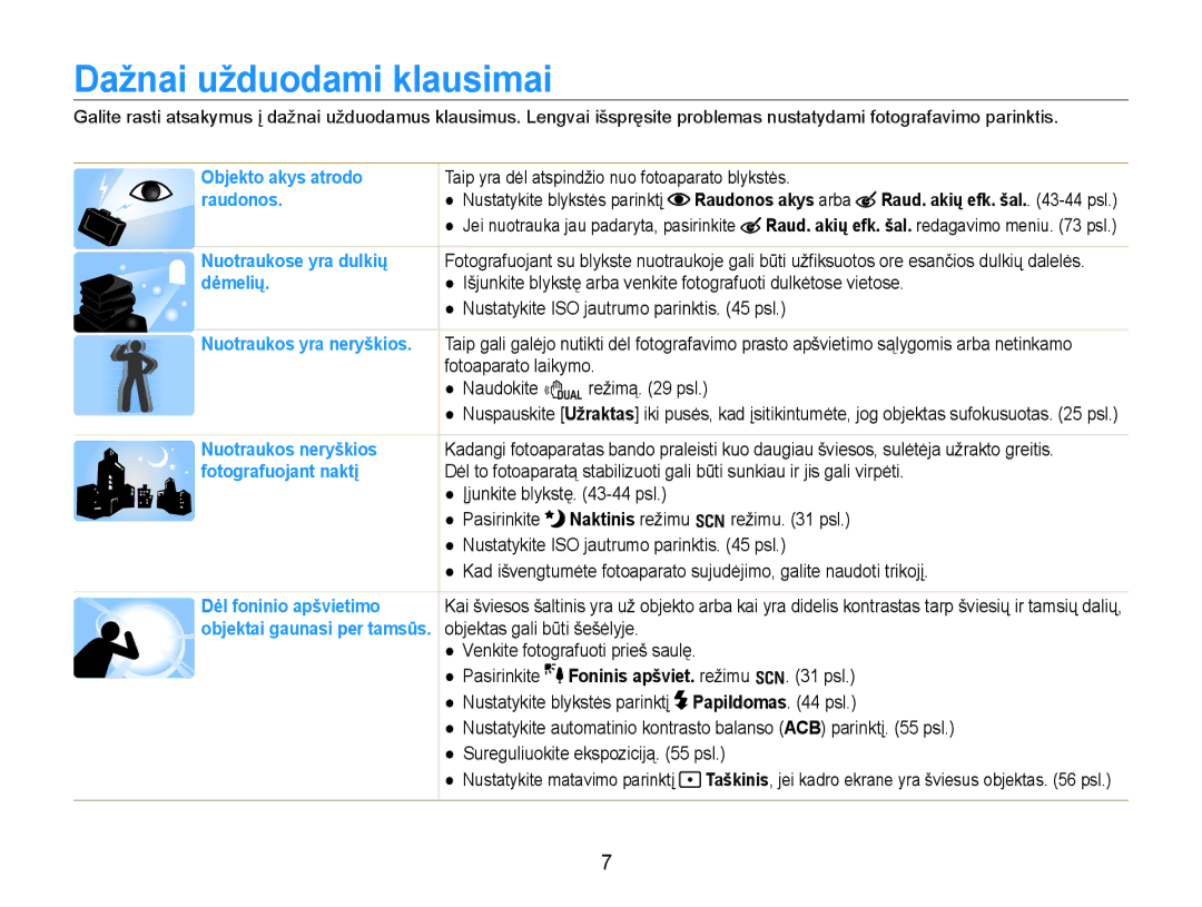 Samsung EC-WB600ZBPBE2, EC-WB600ZBPBRU manual Dažnai užduodami klausimai, Raudonos akys arba 